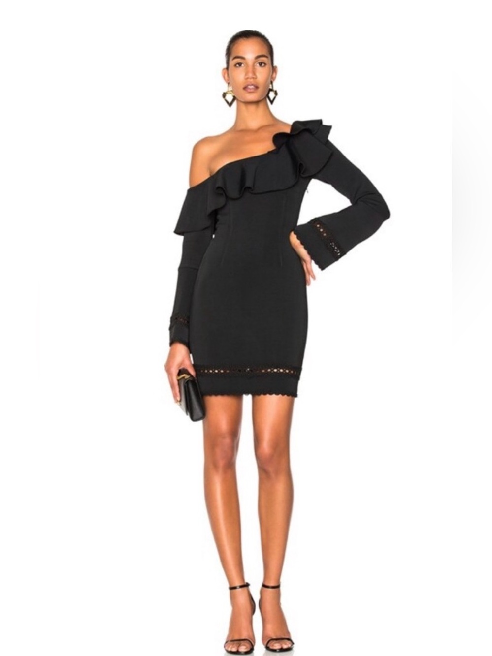 NICHOLAS Bandage Flounce Mini Dress Black One Shoulder NWT Size 4